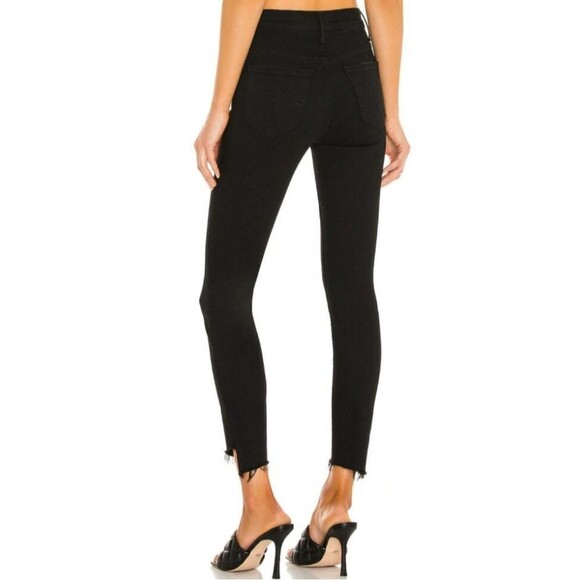 Mother Stunner Ankle Fray Jeans Black Size 29 Distressed Cropped Stretch - Picture 3 of 15